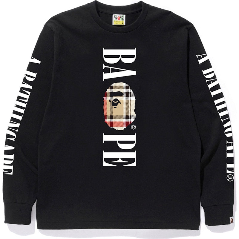BAPE Check Bape Logo L/S Tee Black/Beige