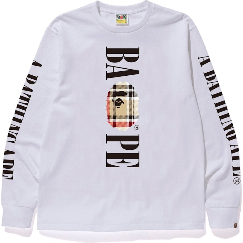 BAPE Check Bape Logo L/S Tee White/Beige