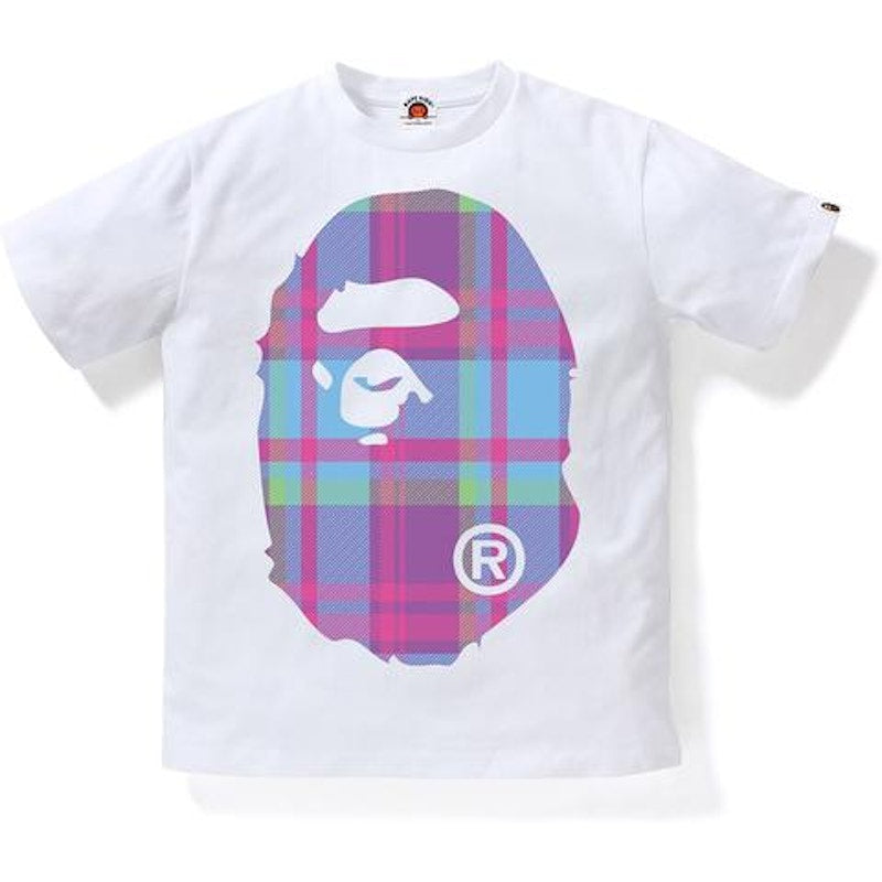 BAPE Check Big Ape Head JR Kids Tee White/Purple