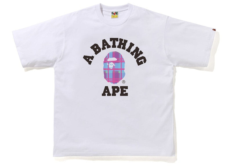 BAPE Check College Relaxed Fit Tee White/Purple