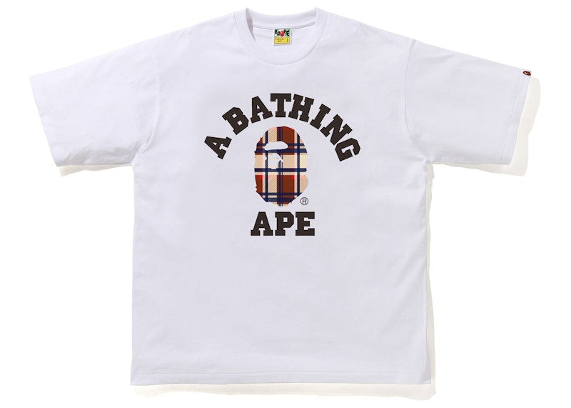 BAPE Check College Relaxed Fit Tee White/Red