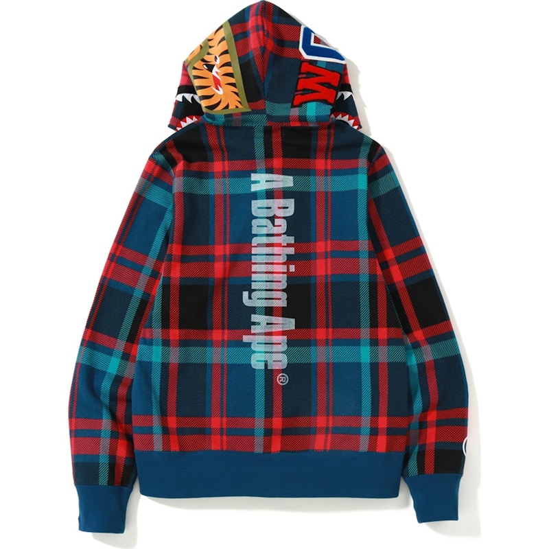 BAPE Check Shark Full Zip Hoodie Navy
