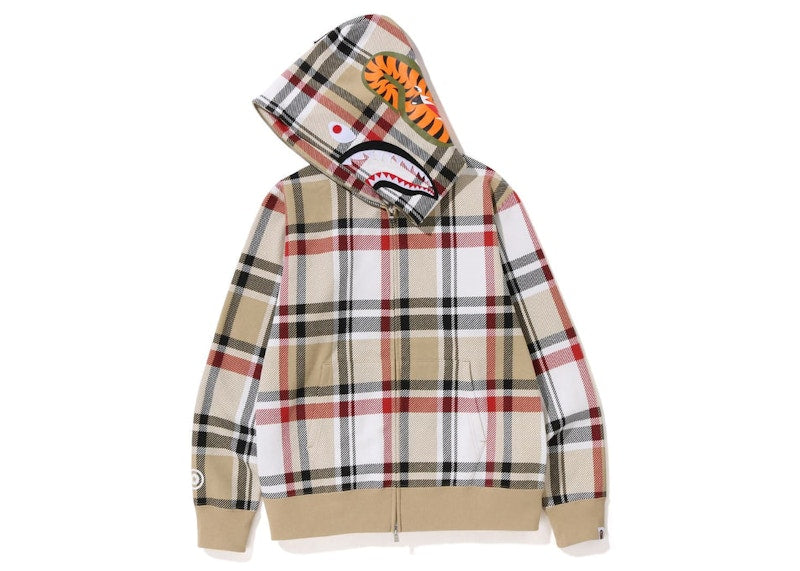 BAPE Check Shark Full Zip Hoodie (SS23) Beige