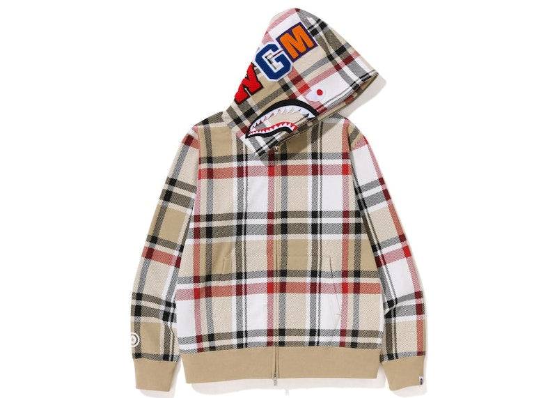 BAPE Check Shark Full Zip Hoodie (SS23) Beige