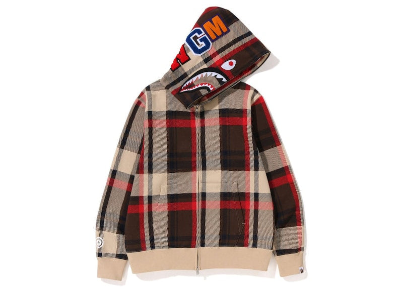BAPE Check Shark Full Zip Hoodie (SS23) Red