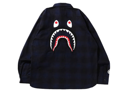 BAPE Check Shark Relaxed Fit Flannel Shirt Navy