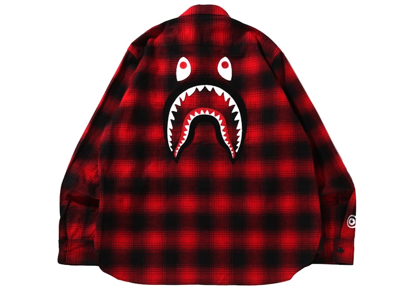 BAPE Check Shark Relaxed Fit Flannel Shirt Red