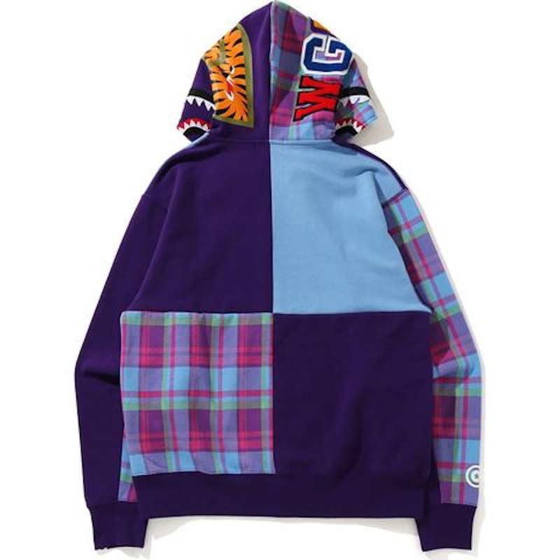 BAPE Check Shark Relaxed Full Zip Hoodie Purple