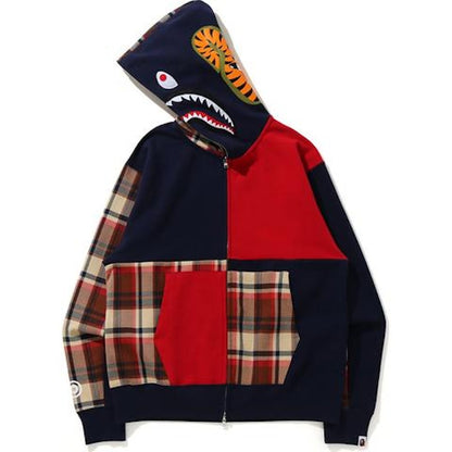 BAPE Check Shark Relaxed Full Zip Hoodie Red