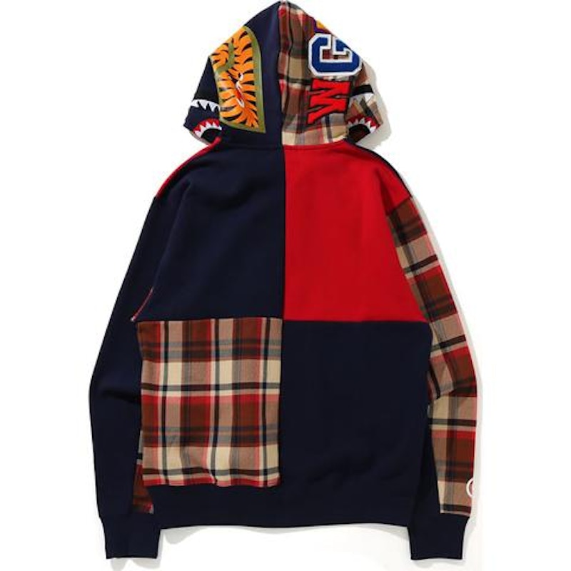 BAPE Check Shark Relaxed Full Zip Hoodie Red