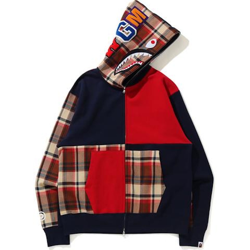 BAPE Check Shark Relaxed Full Zip Hoodie Red