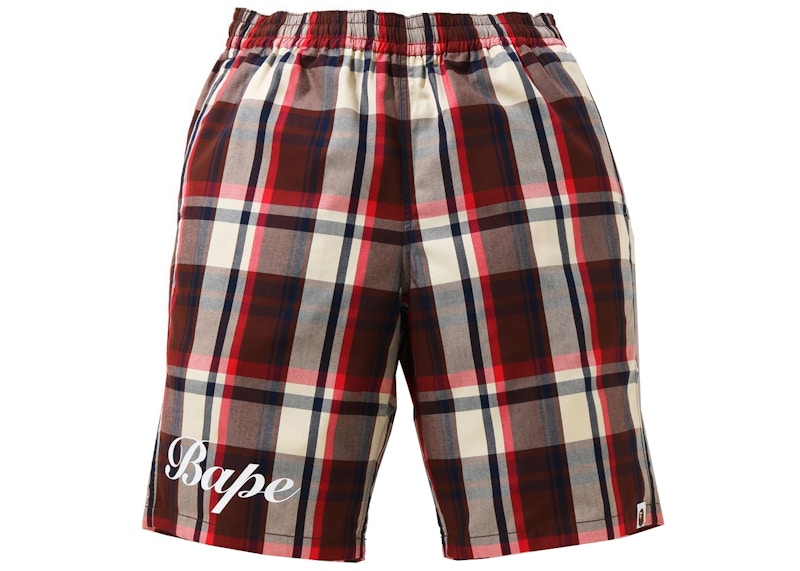 BAPE Check Shorts Red