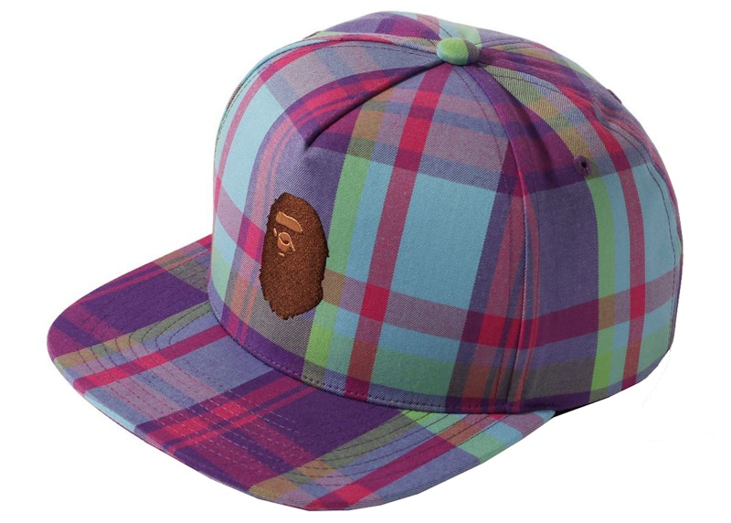 BAPE Check Snap Back Cap Purple