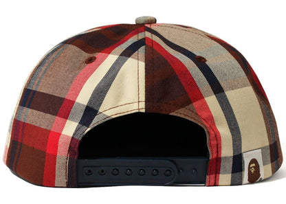 BAPE Check Snap Back Cap Red