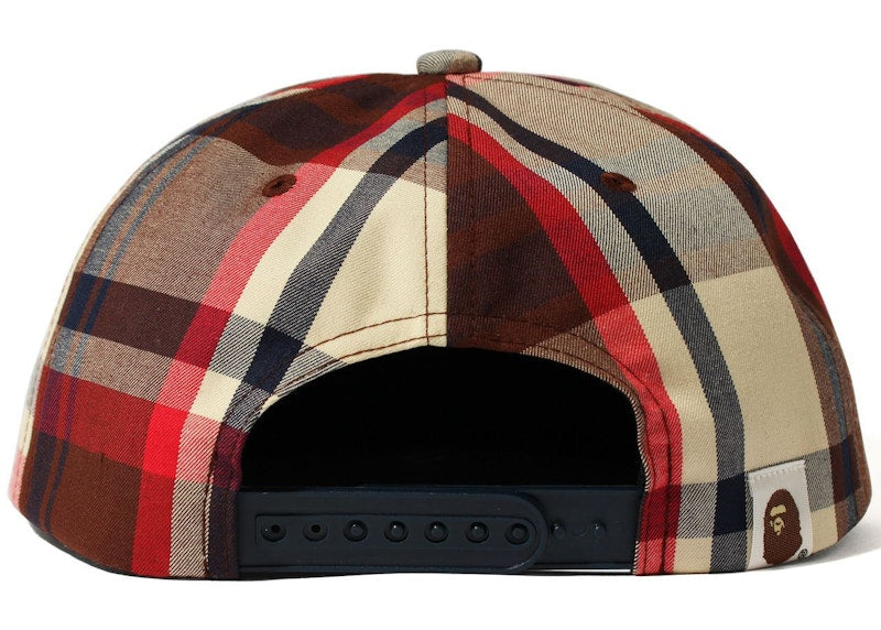 BAPE Check Snap Back Cap Red