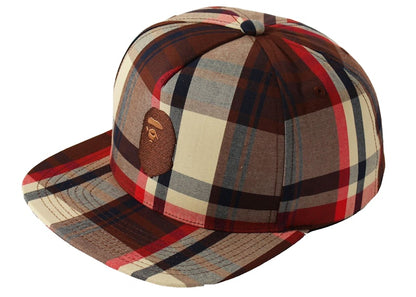 BAPE Check Snap Back Cap Red