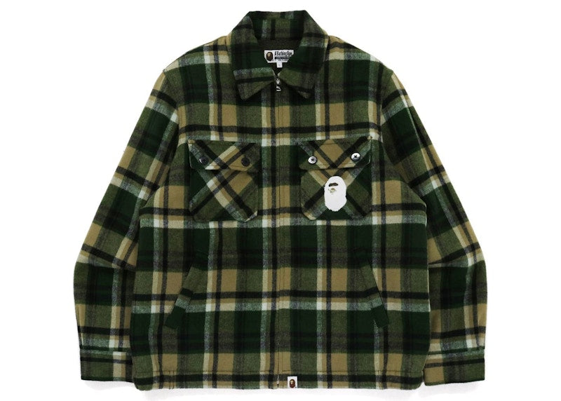 BAPE Check Zip CPO Jacket Olivedrab