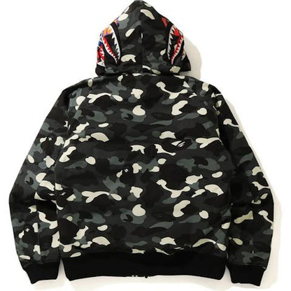 BAPE City Camo Shark Hoodie Down Jacket Black