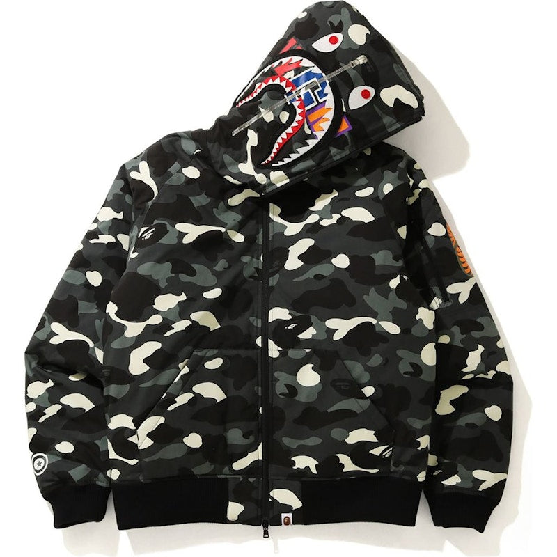 BAPE City Camo Shark Hoodie Down Jacket Black