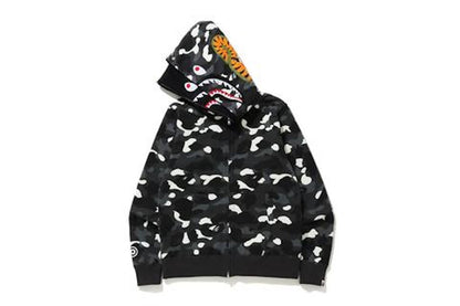 BAPE City Camo Shark Wide Full Zip Double Hoodie Black