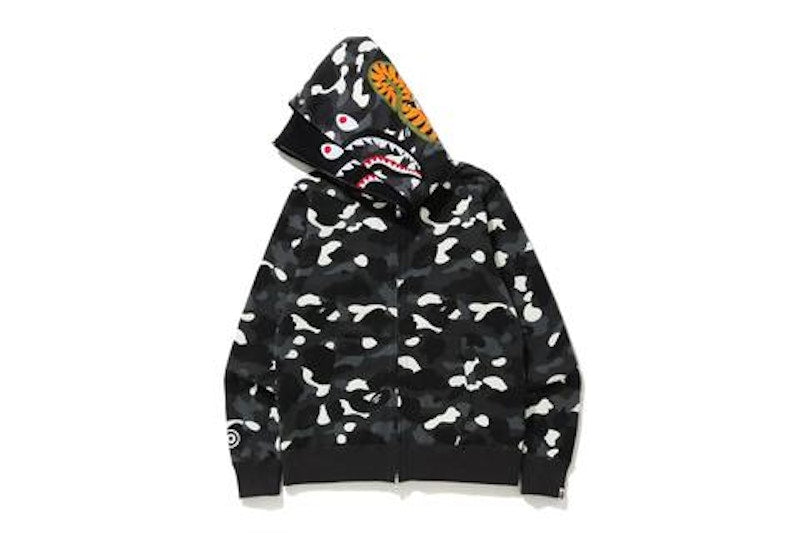 BAPE City Camo Shark Wide Full Zip Double Hoodie Black