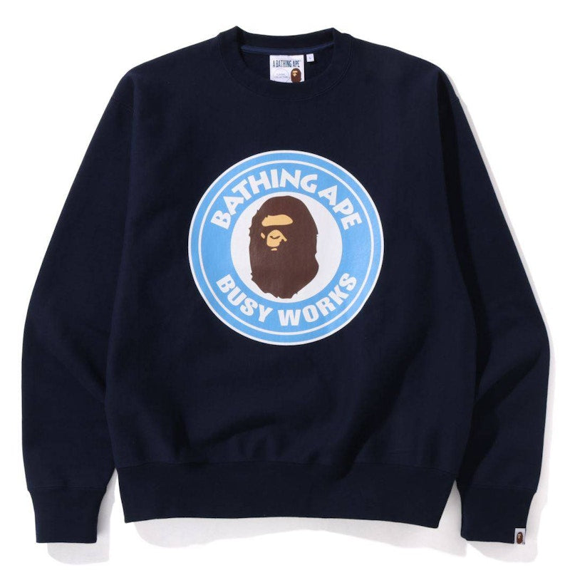 BAPE Classic Busy Works Relaxed Fit Crewneck Sweatshirt Navy