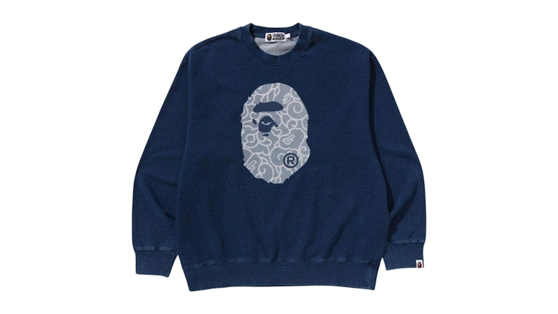 BAPE Cloud Camo Ape Head Relaxed Fit Crewneck Sweatshirt Navy