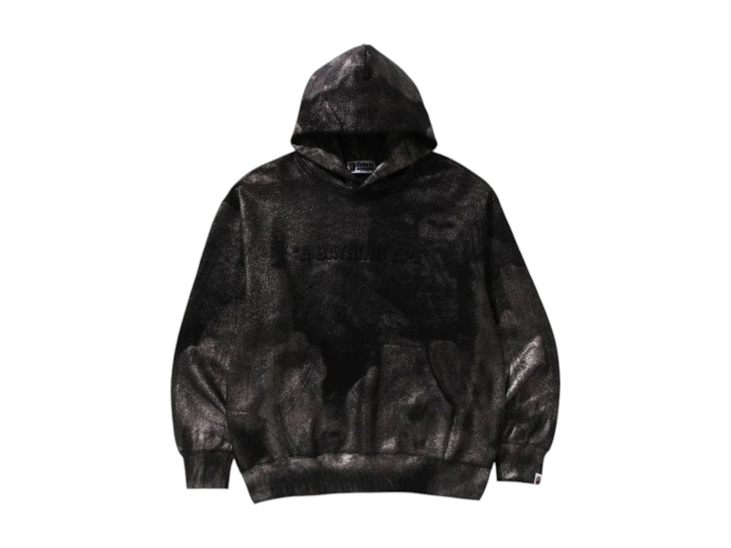 BAPE Coatted Emboss Logo Relaxed Fit Pullover Hoodie Black