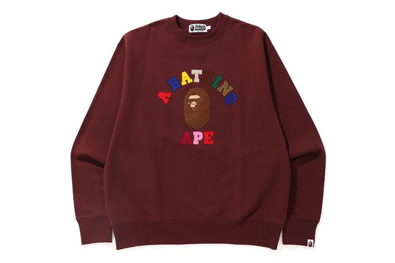BAPE College Applique Relaxed Fit Crewneck Burgundy