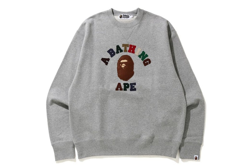BAPE College Applique Relaxed Fit Crewneck Gray