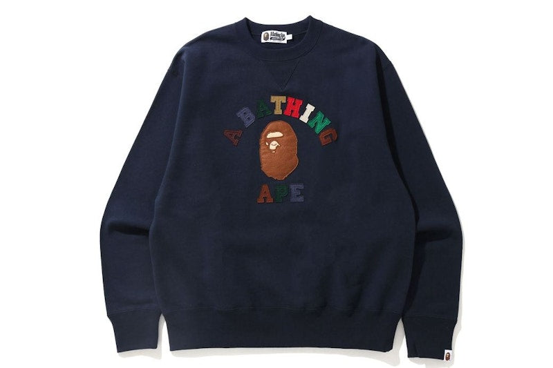 BAPE College Applique Relaxed Fit Crewneck Navy