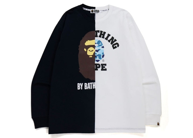 BAPE College & By Bathing Relaxed Fit Ape L/S Tee Navy