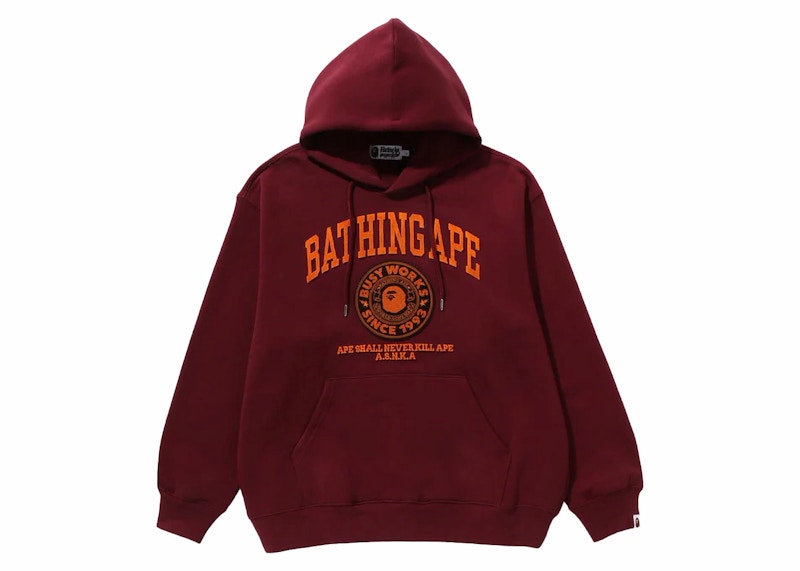 BAPE College Graphic Pullover Hoodie Burgundy