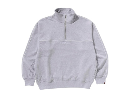 BAPE College Monogram Logo Half Zip Relax Fit Crewneck Sweatshirt Grey