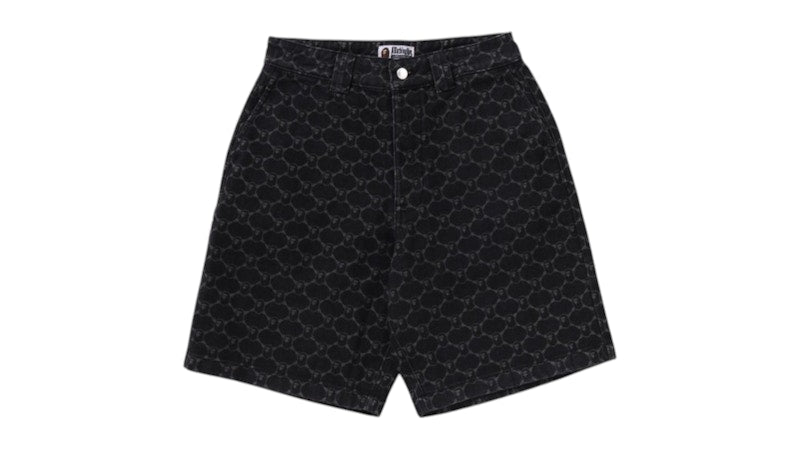 BAPE College Monogram Relaxed Fit 13oz Denim Shorts Black