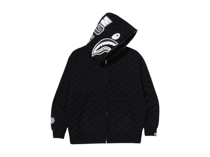 BAPE College Monogram Relaxed Fit Shark Full Zip Hoodie Black