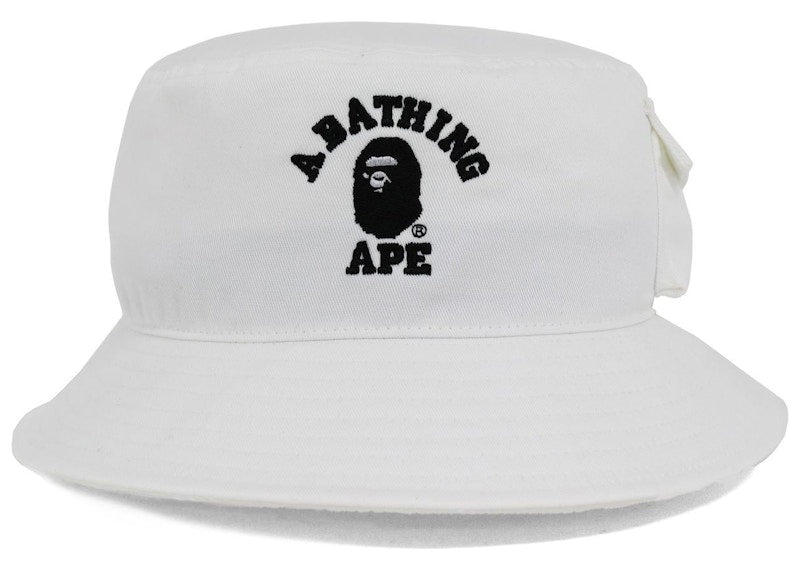 BAPE College Pocket Bucket Hat White