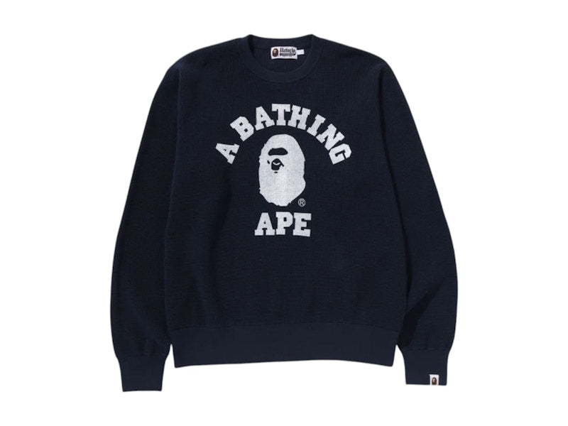 BAPE College Waffle Crewneck Sweater Navy