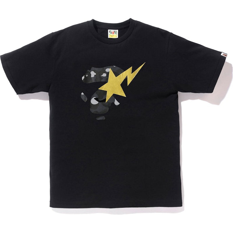 BAPE Color Camo Ape Face on Gold Bapesta Tee Black/Black