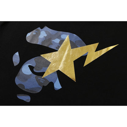 BAPE Color Camo Ape Face on Gold Bapesta Tee Black/Blue