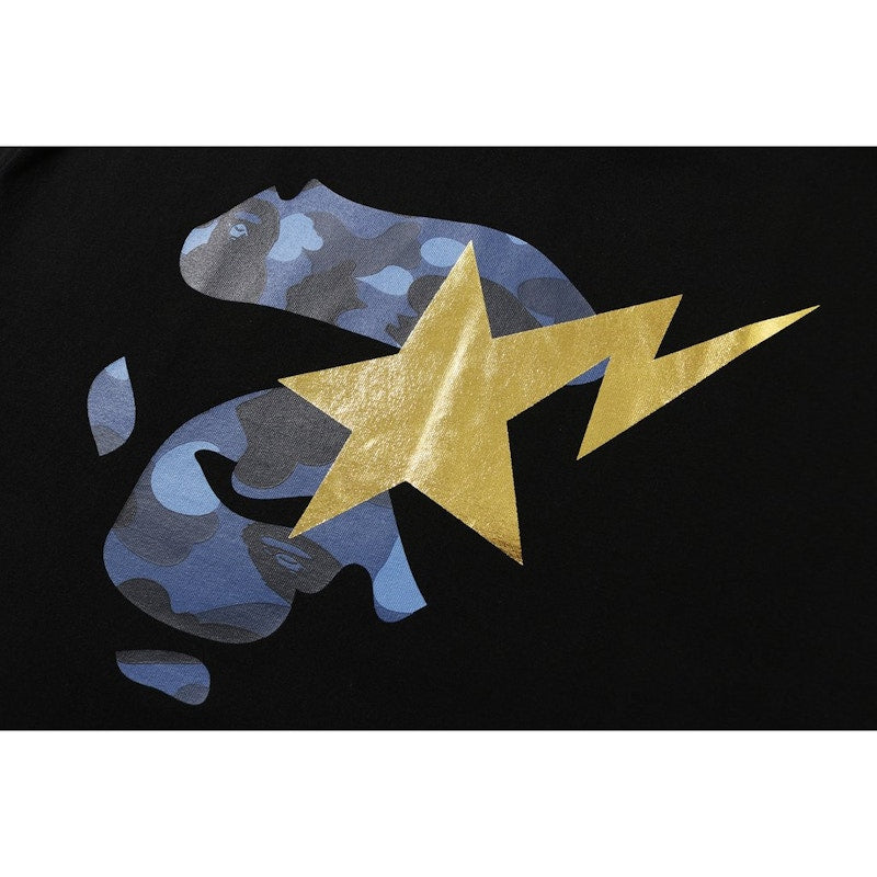 BAPE Color Camo Ape Face on Gold Bapesta Tee Black/Blue