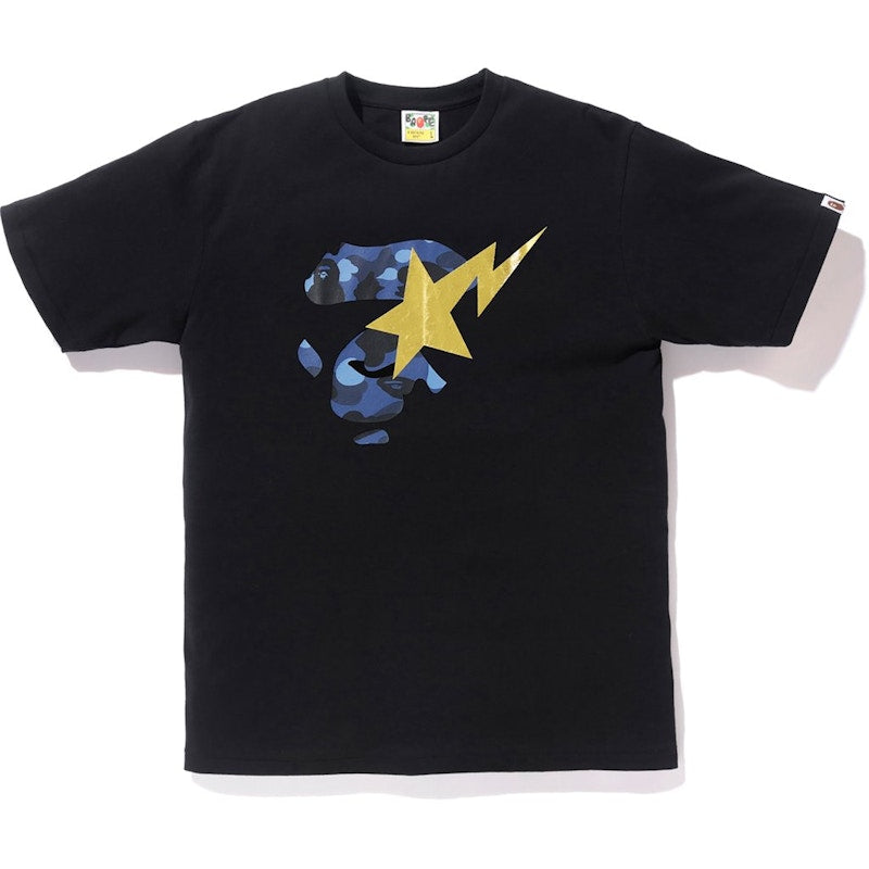 BAPE Color Camo Ape Face on Gold Bapesta Tee Black/Blue