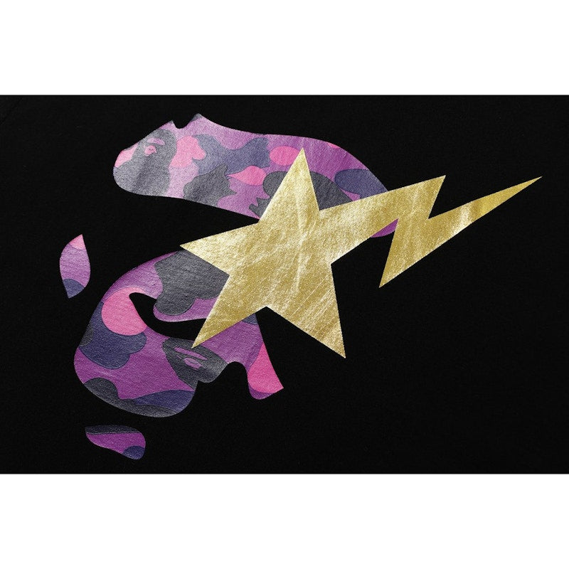 BAPE Color Camo Ape Face on Gold Bapesta Tee Black/Purple
