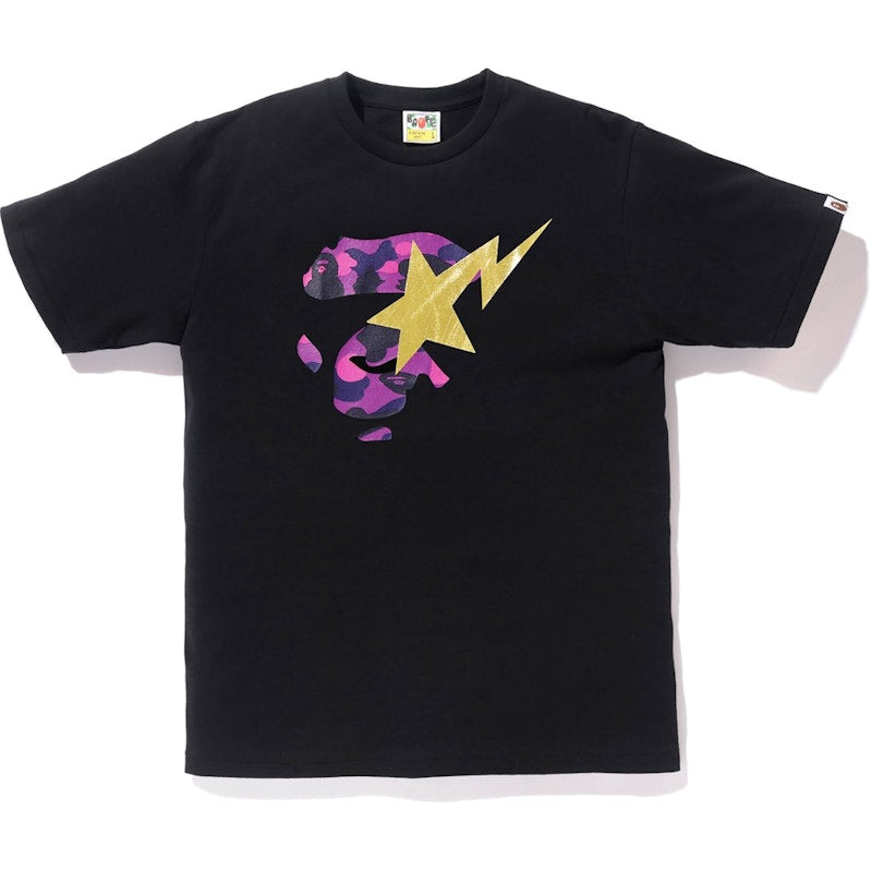 BAPE Color Camo Ape Face on Gold Bapesta Tee Black/Purple