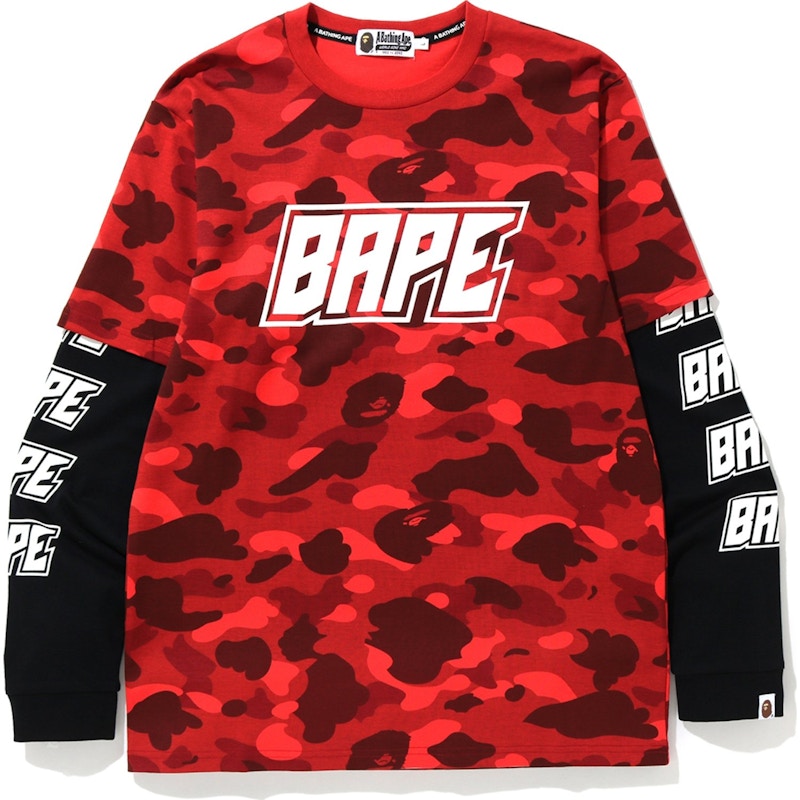 BAPE Color Camo Bape Layered L/S Tee Red