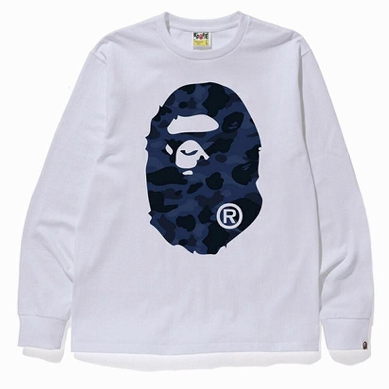 BAPE Color Camo Big Ape Head L/S Tee White/Navy