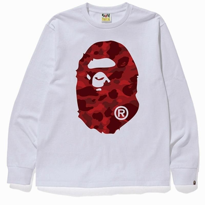 BAPE Color Camo Big Ape Head L/S Tee White/Red