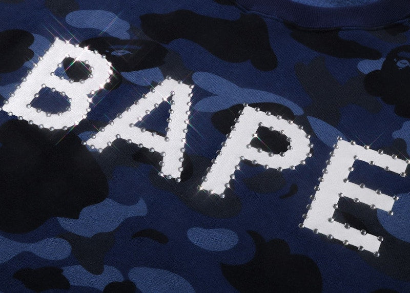 BAPE Color Camo Crystal Stone Relaxed Fit Crewneck Sweatshirt (SS22) Navy