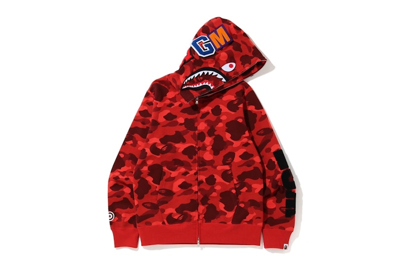 BAPE Color Camo Detachable Shark Full Zip Hoodie Red