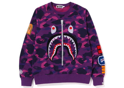 BAPE Color Camo Embroidery Shark Crewneck Purple